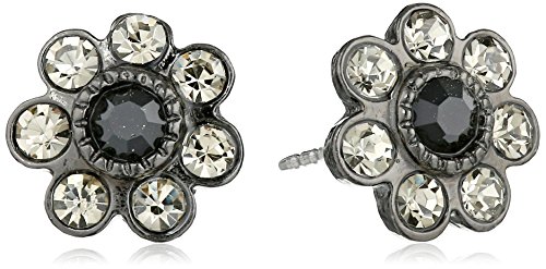 1928 Jewelry Black Crystal Flower Button Earrings