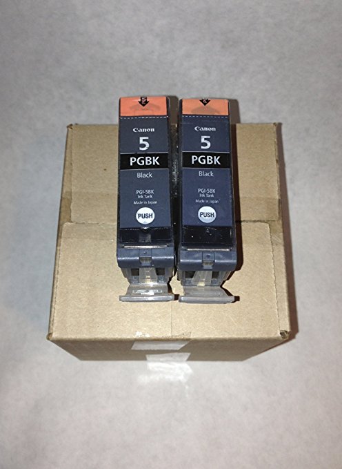 Brand New Genuine Canon PGI-5 Black 2-Pack Pigment Black Ink Tanks in Factory Shrink Wrap and Easy Open Bulk Packaging! No Retail Boxes or Plastic Packaging!
