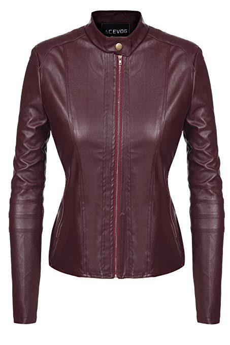 ACEVOG Women Winter Faux Leather Moto Jacket Cyle Bomber Quilted Biker Outerwear