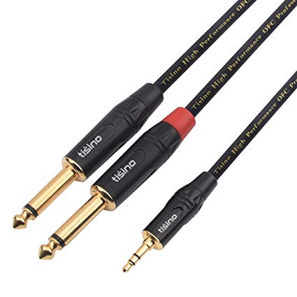 Tisino 1/8 Inch TRS Stereo to Dual 1/4 inch TS Mono Y-Splitter Cable 3.5mm Aux Mini Jack Stereo Breakout Cable Path Cords - 3 feet