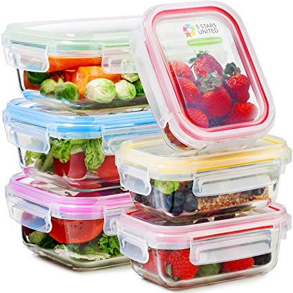 Glass Food Storage Containers with Lids - 6 Pack, 2 Sizes (35 Oz, 12 Oz) - Meal Prep Lunch Boxes - Microwave, Fridge, Freezer, Dishwasher, Oven Safe - BPA-free - Easy Snap, Airtight and Leakproof Lid