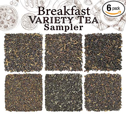 Loose Leaf Breakfast Tea Sampler, 6 Pack Tea Assortment of Black Teas, English Breakfast, Irish, Scottish, Indian, Oriental, Solstice Tea - Makes 90  Cups