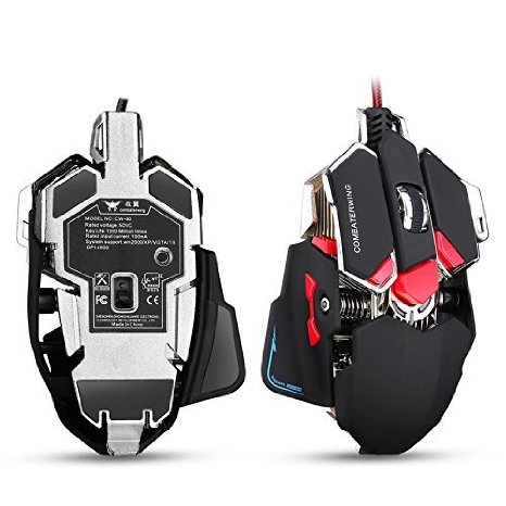 Mictech Combaterwing 4800 DPI Optical USB Wired Professional Gaming Mouse Programmable 10 Buttons RGB Breathing LED Mice for mac (black)