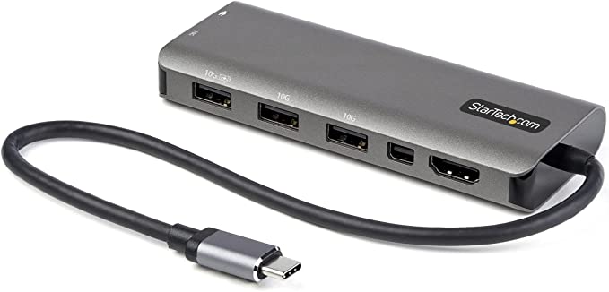 StarTech.com USB C Multiport Adapter - USB-C to HDMI or Mini DisplayPort 4K 60Hz, 100W Power Delivery Pass-Through, 4-Port 10Gbps USB Hub - USB Type-C Mini Dock - w/ 12" Attached Cable (DKT31CMDPHPD)