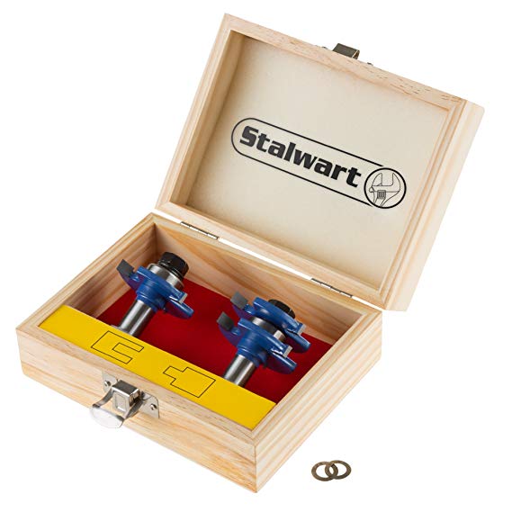Tongue and Groove Router Bit Set With ½ Inch Shank and Wood Storage Box (2 Piece Kit) by Stalwart (Woodworking Tools for Home Improvement and DIY)