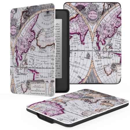 MoKo Case for Kindle Paperwhite, Premium Thinnest and Lightest Leather Cover with Auto Wake / Sleep for Amazon All-New Kindle Paperwhite (Fits All 2012, 2013 and 2015 Versions), MAP A