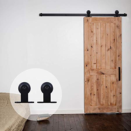 CCJH 5FT Sliding Barn Door Hardware Kit, Heavy Duty, Smoothly and Quietly, Easy to Install, Fit 30" Thickness Single Door Panel, Basic Style Black