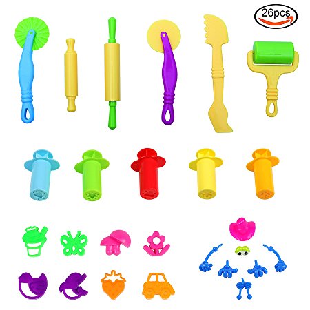JPSOR 26 Pcs Smart Dough Tools Kit with Molds and Extruder Tools, Animal and Plant Shape, Random Color