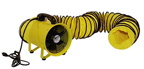 MaxxAir HVHF 08COMBO Heavy Duty Cylinder Fan with 20-foot Vinyl Hose, High Velocity Portable Blower/Exhaust Axial Hose Fan, 8-Inch, Yellow