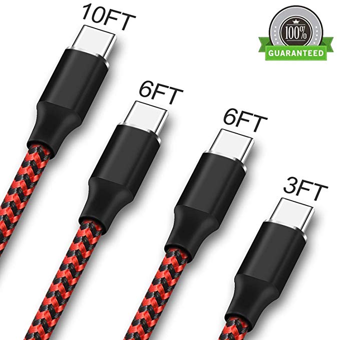 Jebei USB Type C Cable, 4 Pack 3FT 2×6FT 10FT Nylon Braided USB A to USB C Fast Charging Type C USB Cable for Samsung Galaxy S9/S8/Plus/Note 8, LG G5 G6 V30,Nexus 5X,Pixel XL-Red