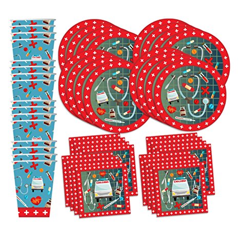 Medical- Doctor & Nurse Birthday Party Supplies Set Plates Napkins Cups Tableware Kit for 16
