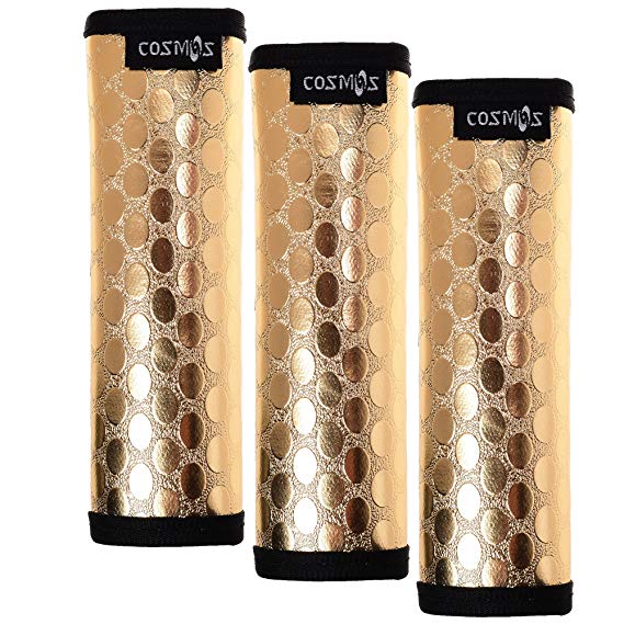 Cosmos Pack of 3 Metallic Gold Color Fashion PU Leather Surface ＆ Noeprene Travel Luggage Handle Wraps Grip Identifier