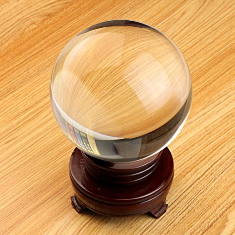 Sumnacon® Clear Crystal Ball - Meditation Sphere Ball- Divination & Interpretation Sefirot Crystal Ball - Decor Photography Ball with Free Wooden Stand and Gift Box (80mm / 3.15 in Diameter)