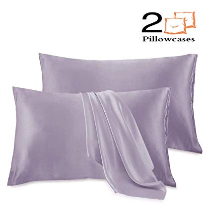 Leccod 2 Pack Silk Satin Pillowcase for Hair and Skin Cool Super Soft and Luxury Pillow Cases Covers with Envelope Closure (Lilac Purple, Standard: 20x26)