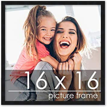 Poster Palooza 16x16 Contemporary Black Wood Picture Square Frame - Picture Frame Includes UV Acrylic, Foam Board Backing, & Hanging Hardware!