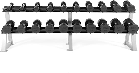 CAP Barbell Rubber Coated Dumbbell Set with Storage Rack