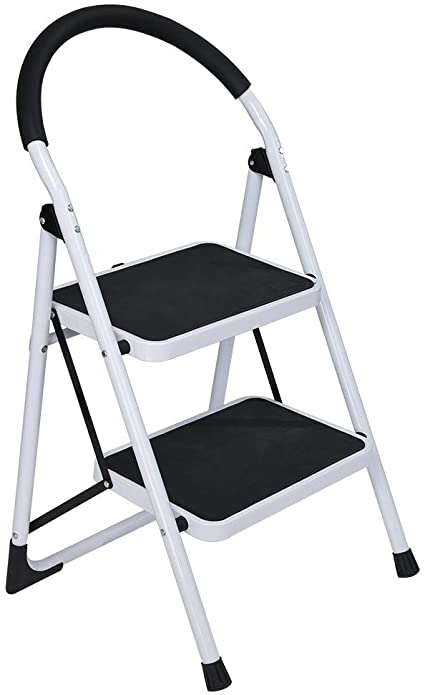 Ship from USA - Sttech1 Folding Step Stool, 2 Step Ladder Folding Step Stool Steel Ladder with Handle Anti-Slip Solid Pedal Multi-Use for Home,Garden and Office