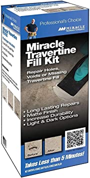 Miracle Travertine/Limestone Chip & Crack Fill Repair Kit w/Light & Dark Custom Colors 8oz. Dark Filler & 8oz. Light Filler - Improved Version 2021