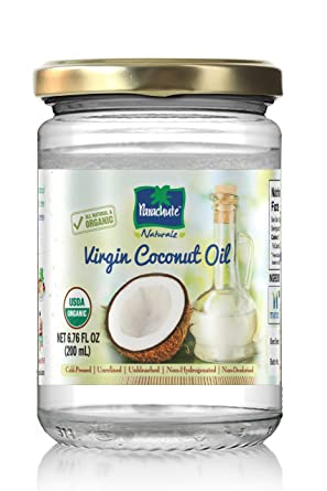 Parachute Naturalz 100% Organic Virgin Coconut Oil 6.8 fl.oz. Glass Jar (200ml) - Cold Pressed, USDA certified, Cooking Oil