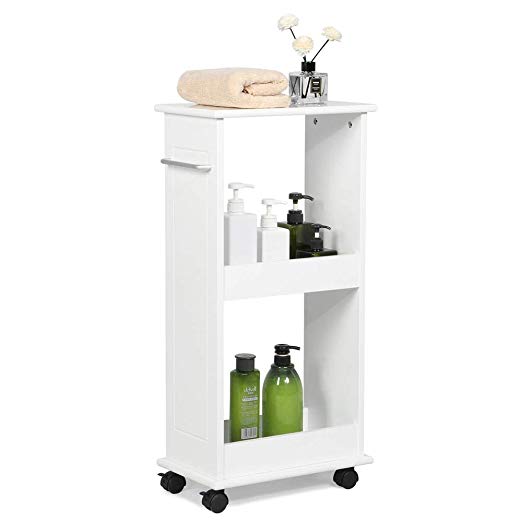 Yaheetech Slimline Rolling Bathroom Kitchen Organizer Narrow Storage Cart 2 Shelf Space Saver