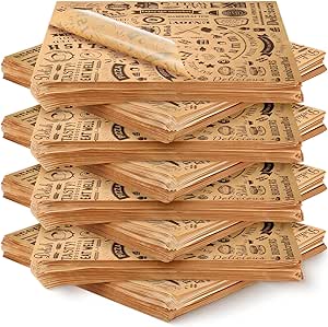 600 Pcs 12 x 12 Inch Deli Wax Paper Sheets Grease Resistant Tray Basket Liners Newsprint Paper Water and Grease Proof Sandwich Wrapping Paper Square Hot Dog Wrappers for Food Baking (Brown)