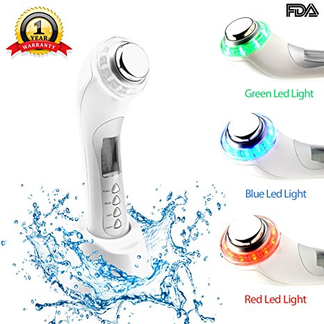 Red Led Light Therapy Device For Face and Neck By Eternal Beauty - Anti Aging Lifts and Tightens Aging Skin Reduces Wrinkles and Helps Pigmentation Issues 5 in 1 Device With Galvanic ION, Ultrasonic