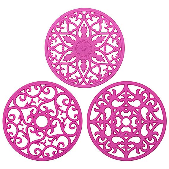 Bligli Silicone Pot Holder Mats Hot Pads Spoon Rest, Multipurpose Trivet Durable Dishwasher Safe Heat Resistant for Hot Dishes Food Grade Silicone Set of 4 (Fuchsia)