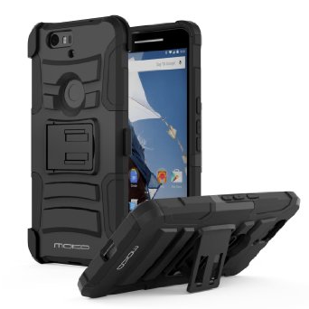 MoKo Nexus 6P Case - [Heavy Duty] Full Body Rugged Holster Cover with Swivel Belt Clip - Dual Layer Shock Resistant for Huawei Google Nexus 6P 5.7 Inch Smartphone 2015, BLACK