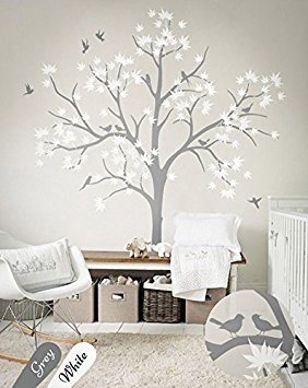 N.SunForest Large Maple Tree Wall Decals Nursery Decor Forest Vinyl Sticker with Bird for Bedroom or Any Room