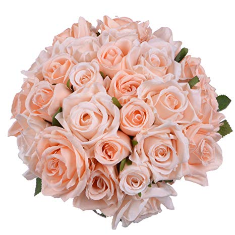 Artiflr 2 Pack Artificial Flowers Rose Bouquet Fake Flowers Silk Plastic Artificial Roses 18 Heads Bridal Wedding Bouquet for Home Garden Party Wedding Decoration
