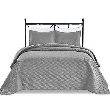 Basic Choice 3-Piece Light Weight Oversize Quilted Bedspread Coverlet Set - Dark Gray, Full/Queen