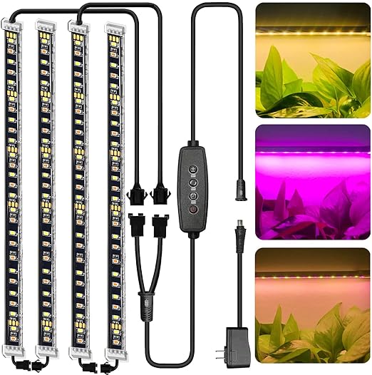 Grow Light for Indoor Plants Waterproof Silicone 168 LEDs Grow Light Strips Full Spectrum 15 inch Flexible Grow Lamp for Hydroponics Succulent, 4 Bars