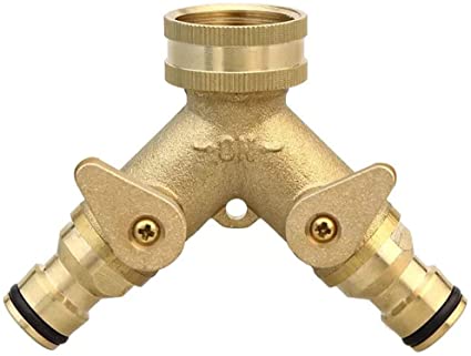 Hanobo Heavy Duty Brass Valves of Metal 2 Way Y Valve Garden Hose Quick Connector Tap Splitter