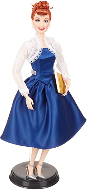 Barbie Tribute Collection Lucille Ball Doll, Wearing Blue Dress & Lace Jacket, with Doll Stand & Certificate of Authenticity, Gift for Collectors , White