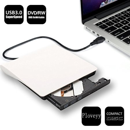 Ploveyy External DVD Writer, Portable Ultra External USB 3.0 CD-RW/ DVD-RW Burner Writer External DVD Drive for Laptops Notebook Desktop PC (White)
