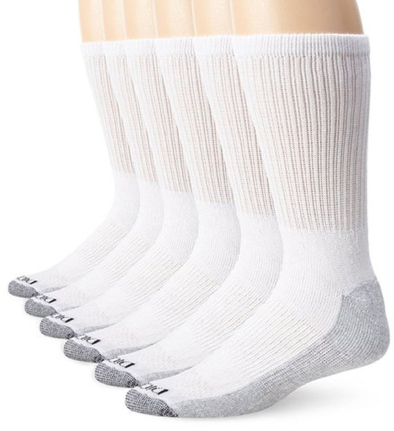Dickies Men's Dri-Tech Comfort Crew 6-pack Socks (12-15, White/gray sole)