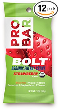 PROBAR - BOLT Organic Energy Chews - Strawberry - USDA Organic, Gluten-Free, Superfruit Blend, Electrolytes, B Vitamins - Pack of 12