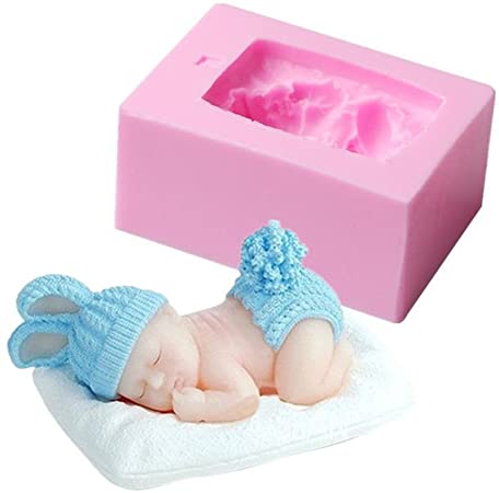 MoldFun 3D Sleeping Baby with a Pillow Soap Mold Baby Shower Silicone Mold for Fondant, Cake Topper Decorating, Lotion Bar, Chocolate, Wax Crayon, Polymer Paper Fimo Clay