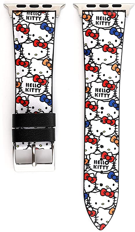 Cute Cartoon Leather Band Lovely Style Replacement Strap Wristband Compatible with Apple Watch SE/Series 6/5/4 44mm and Series 3/2/1 42mm - Kitty,White