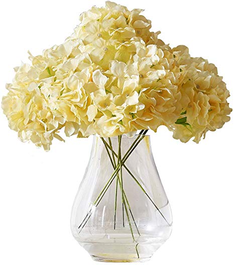 Kislohum Champagne Artificial Hydrangea Flowers 10 Heads Hydrangea Silk Flowers for Wedding Centerpieces Bouquets DIY Floral Decor Home Decoration with Long Stems Champagne