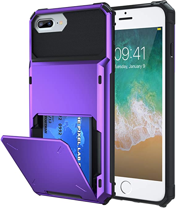 Maxdara Case for iPhone 8 Plus Wallet Card Holder, iPhone 7 Plus Dual Layer Hybrid Bumper Protective case with Hidden Credit Card Slot for iPhone 7 Plus 8 Plus 6 Plus5.5 inches (Purple)