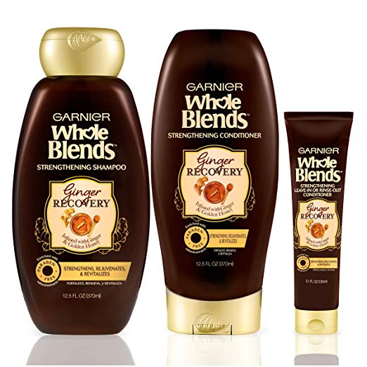 Garnier Hair Care Whole Blends Ginger Recovery Strengthening Hair Care with Shampoo, Conditioner, and Leave In Treatment, For Weak, Brittle Hair, Paraben Free 1 Kit