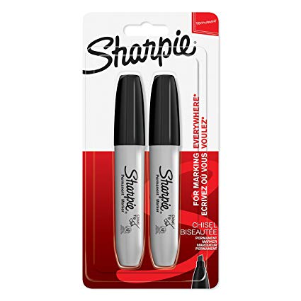 Sharpie Permanent Markers, Chisel Tip, Black, Pack of 2