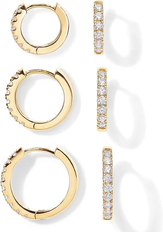 PAVOI 18K Huggie 3 Earring Pack (8mm, 10mm and 12mm)