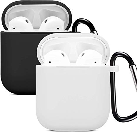 Compatible for Airpods Case Cover, Silicone Protective Skin for Apple Airpod Charing Case Compatible with Airpod case 2 and 1 with Magnetic Headphone Strap and Keychain (2Pack)-Black/White