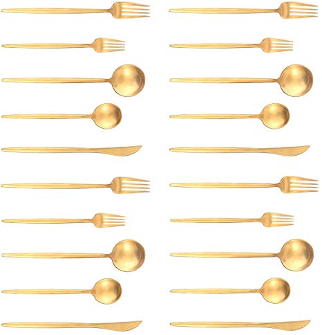 Artthome 20-Piece 18/10 Stainless Steel Flatware Silverware Dinnerware Set Cutlery Tableware Include Knife Fork Spoon (gold matte)
