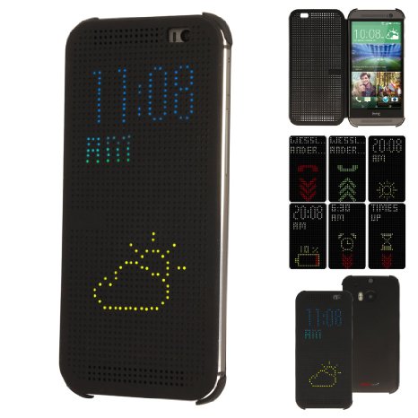 TECHGEAR® HTC One M8 DOT MATRIX VIEW Flip Case Cover With Auto Sleep Wake Function (BLACK)