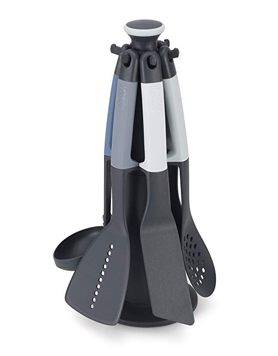 Joseph Joseph 10525 Elevate Carousel Nylon Kitchen Utensil Set with Rotating Storage Stand, 6-piece, Sky