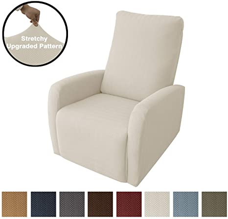Obytex 4 Pieces Stretch Recliner Chair Cover Polyester and Spandex Upgrade Pattern Couch Covers Dog Cat Pet Slipcovers Furniture Protectors，Machine Washable (Recliner, Style3 Cream)