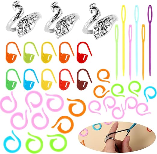 Sibba 39 Pcs Stitch Markers, Crochet Ring Stitch Markers Clips Set with Sewing Needles, Adjustable Knitting Crochet Loop Ring for Weaving and Sewing DIY and Handmade Crafts